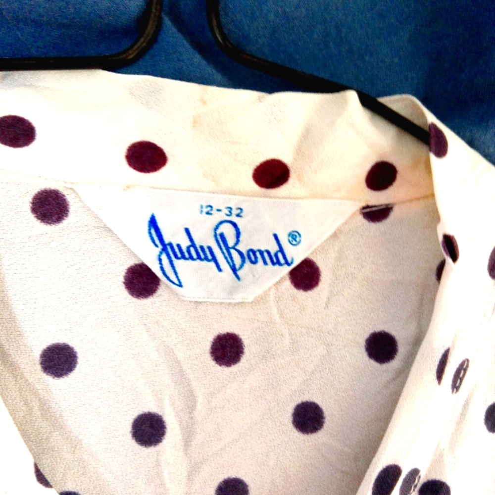 Women's vintage blouse polks dot navy blue